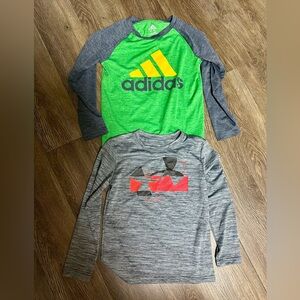 Adidas 7 Kids Green and Under Armour 7 Gray Long Sleeve Tee